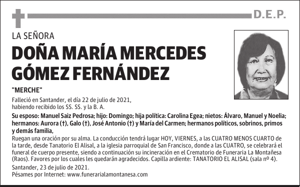 DOÑA MARÍA MERCEDES GÓMEZ FERNÁNDEZ