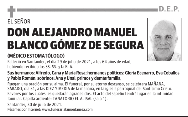 DON ALEJANDRO MANUEL BLANCO GÓMEZ DE SEGURA