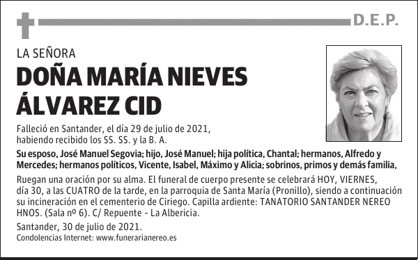 DOÑA MARÍA NIEVES ÁLVAREZ CID