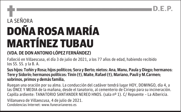 DOÑA ROSA MARÍA MARTÍNEZ TUBAU