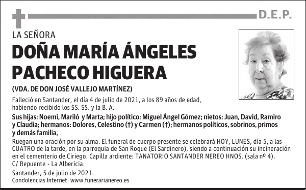 DOÑA MARÍA ÁNGELES PACHECO HIGUERA
