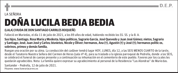DOÑA LUCILA BEDIA BEDIA