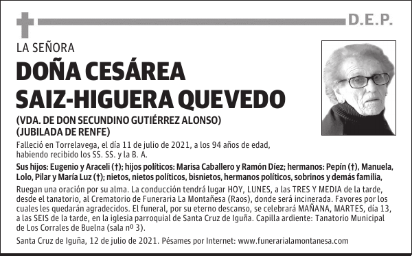 DOÑA CESÁREA SAIZ-HIGUERA QUEVEDO