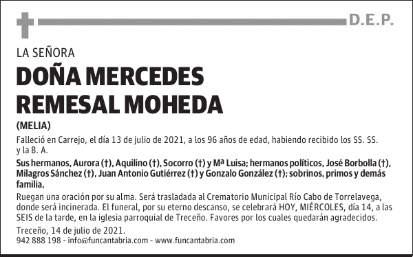 DOÑA MERCEDES REMESAL MOHEDA