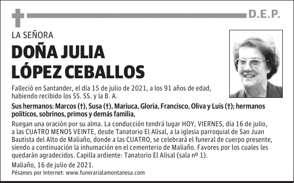 DOÑA JULIA LÓPEZ CEBALLOS