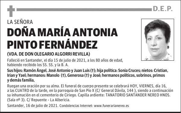 DOÑA MARÍA ANTONIA PINTO FERNÁNDEZ