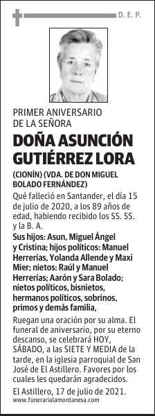 DOÑA ASUNCIÓN GUTIÉRREZ LORA