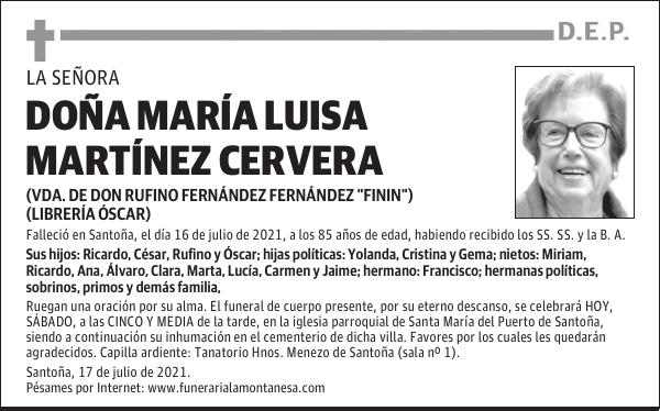 DOÑA MARÍA LUISA MARTÍNEZ CERVERA