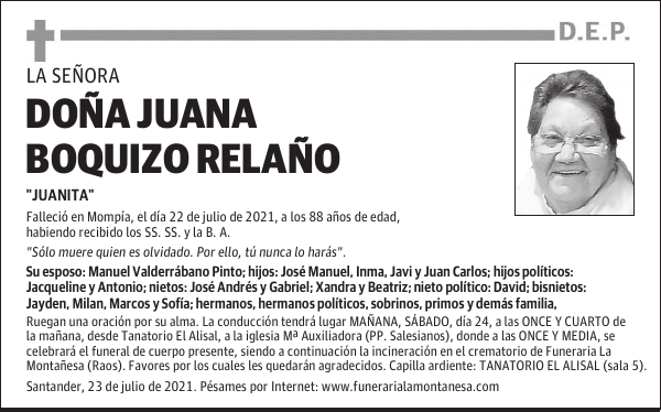 DOÑA JUANA BOQUIZO RELAÑO