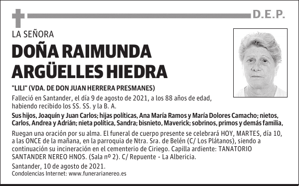 DOÑA RAIMUNDA ARGÜELLES HIEDRA