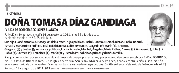 DOÑA TOMASA DÍAZ GANDIAGA