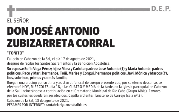 DON JOSÉ ANTONIO ZUBIZARRETA CORRAL