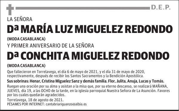 DOÑA MARÍA LUZ MIGUELEZ REDONDO