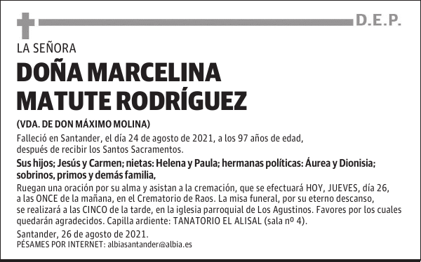 DOÑA MARCELINA MATUTE RODRÍGUEZ