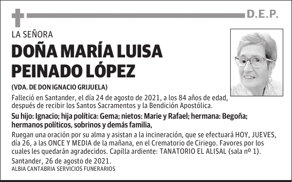 DOÑA MARÍA LUISA PEINADO LÓPEZ