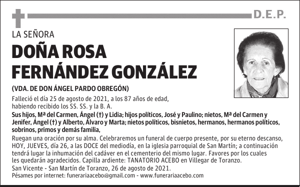 DOÑA ROSA FERNÁNDEZ GONZÁLEZ