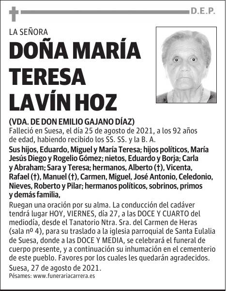 DOÑA MARÍA TERESA LAVÍN HOZ