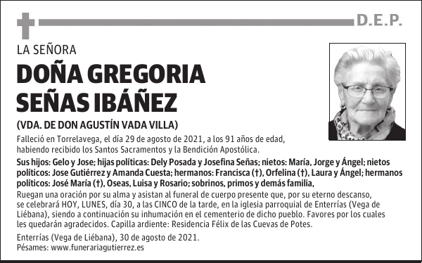 DOÑA GREGORIA SEÑAS IBÁÑEZ