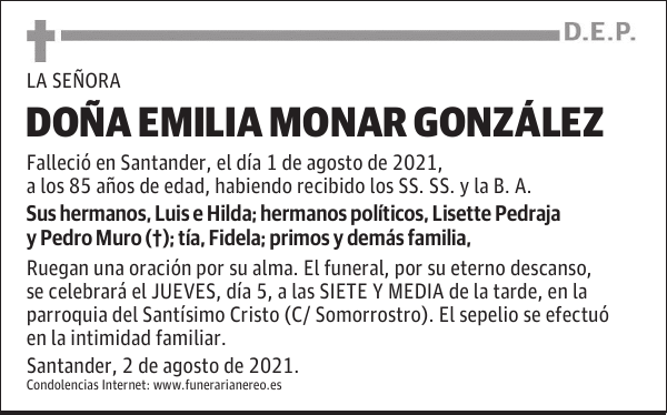 DOÑA EMILIA MONAR GONZÁLEZ