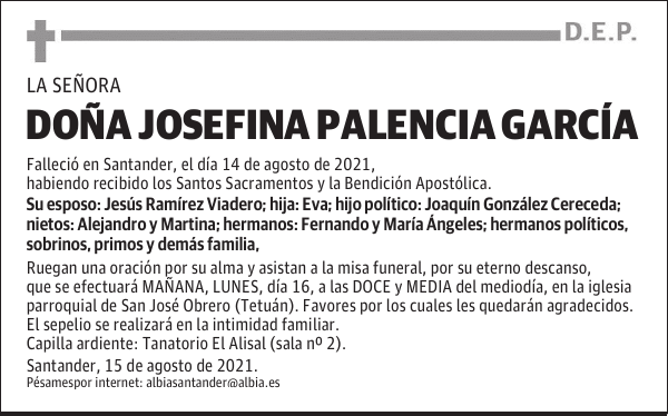 DOÑA JOSEFINA PALENCIA GARCÍA