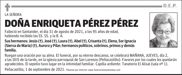 DOÑA ENRIQUETA PÉREZ PÉREZ