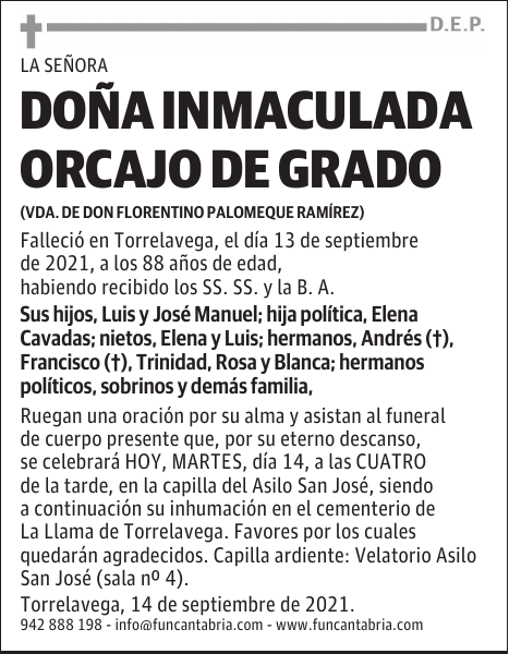 DOÑA INMACULADA ORCAJO DE GRADO