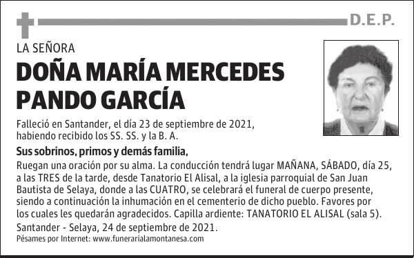 DOÑA MARÍA MERCEDES PANDO GARCÍA