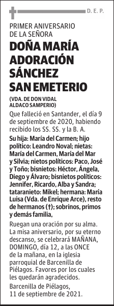 DOÑA MARÍA ADORACIÓN SÁNCHEZ SAN EMETERIO