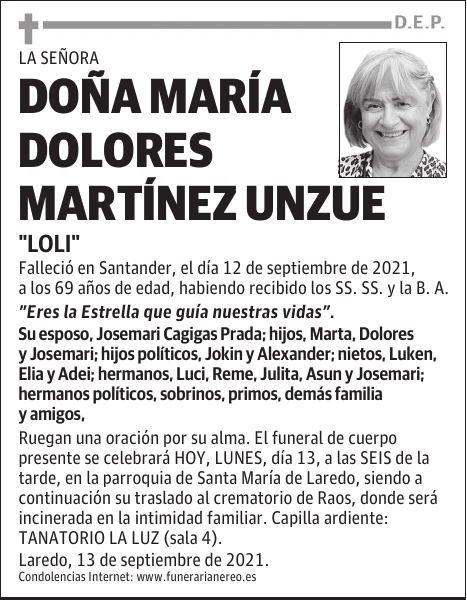 DOÑA MARÍA DOLORES MARTÍNEZ UNZUE