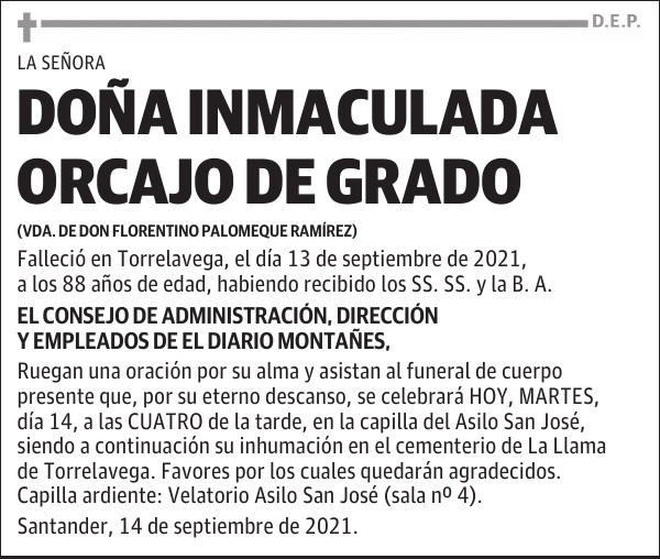 DOÑA INMACULADA ORCAJO DE GRADO