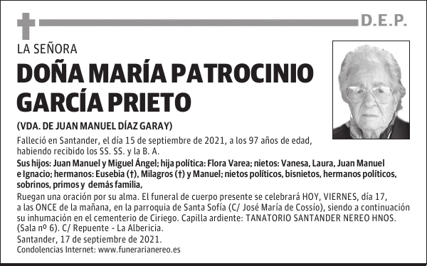 DOÑA MARÍA PATROCINIO GARCÍA PRIETO