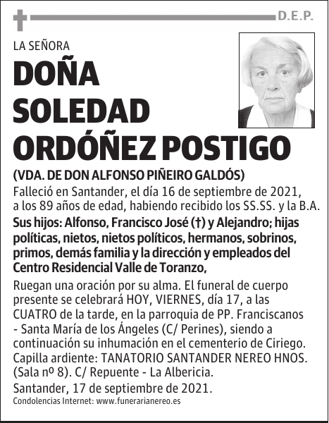 DOÑA SOLEDAD ORDÓÑEZ POSTIGO