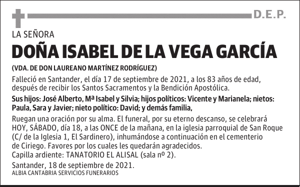 DOÑA ISABEL DE LA VEGA GARCÍA