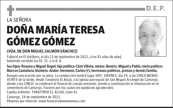 DOÑA MARÍA TERESA GÓMEZ GÓMEZ