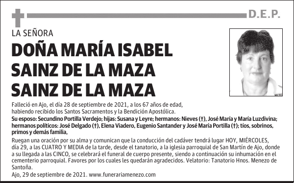 DOÑA MARÍA ISABEL SAINZ DE LA MAZA SAINZ DE LA MAZA