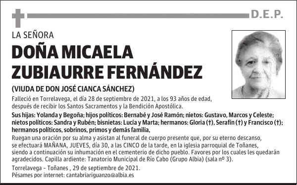 DOÑA MICAELA ZUBIAURRE FERNÁNDEZ