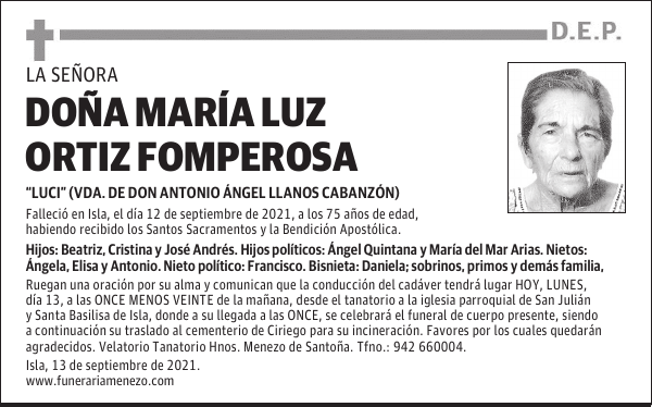 DOÑA MARÍA LUZ ORTIZ FOMPEROSA