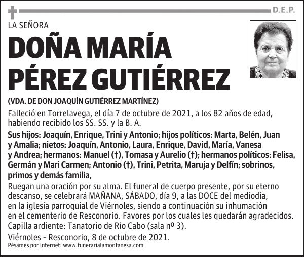 DOÑA MARÍA PÉREZ GUTIÉRREZ