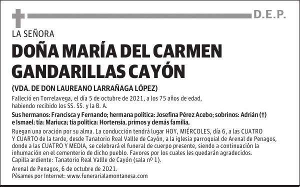 DOÑA MARÍA DEL CARMEN GANDARILLAS CAYÓN