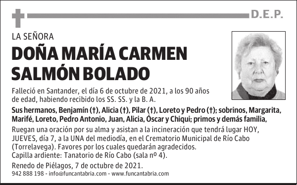 DOÑA MARÍA CARMEN SALMÓN BOLADO