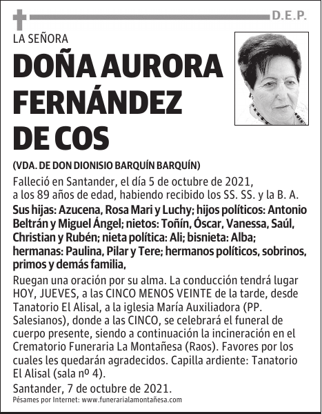 DOÑA AURORA FERNÁNDEZ DE COS