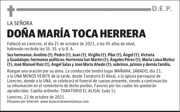 DOÑA MARÍA TOCA HERRERA