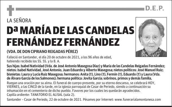 DOÑA MARÍA DE LAS CANDELAS FERNÁNDEZ FERNÁNDEZ