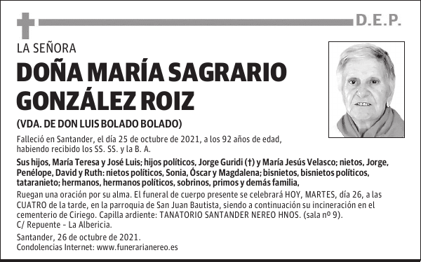 DOÑA MARÍA SAGRARIO GONZÁLEZ ROIZ