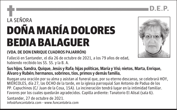 DOÑA MARÍA DOLORES BEDIA BALAGUER