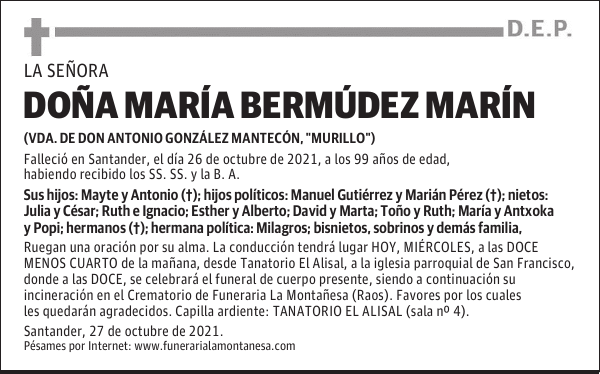 DOÑA MARÍA BERMÚDEZ MARÍN