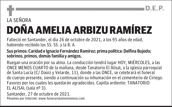 DOÑA AMELIA ARBIZU RAMÍREZ