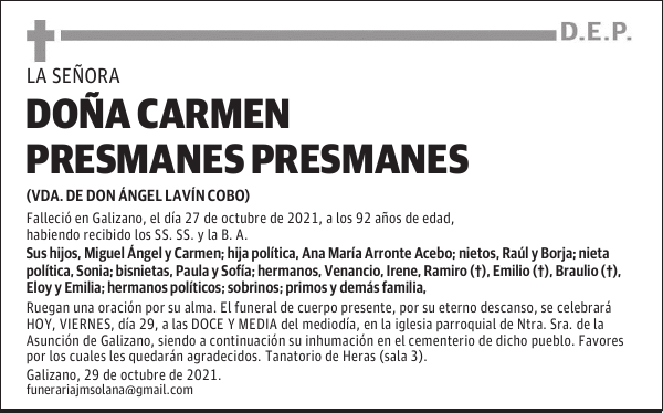 DOÑA CARMEN PRESMANES PRESMANES