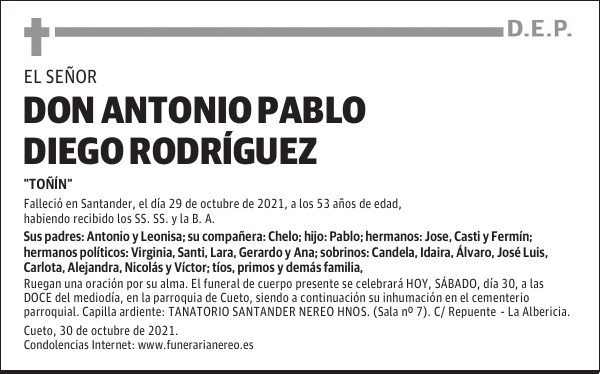 DON ANTONIO PABLO DIEGO RODRÍGUEZ