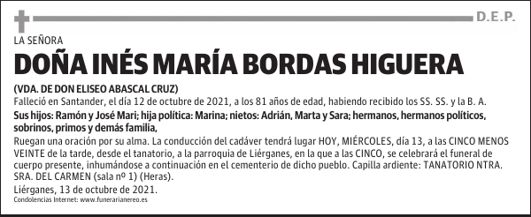 DOÑA INÉS MARÍA BORDAS HIGUERA